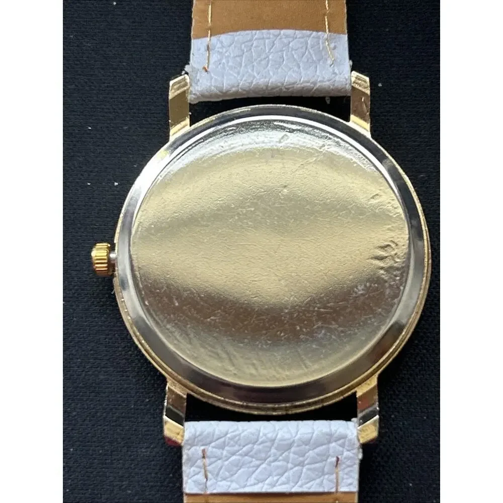 Eastern Hemisphere Gold Tone White Band Quartz Watch